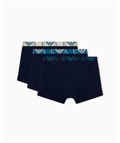 EM000259AF25018MB139 Set di 3 Slip Emporio Armani in cotone elasticizzato. Colore: Bleu MCB139
