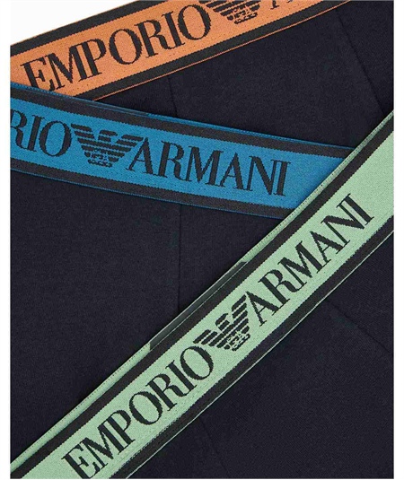 EM000259AF25019MC061 Set di 3 Slip Emporio Armani in cotone elasticizzato. Colore: Nero MC 061