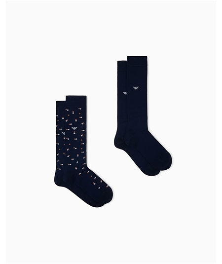 Set da 2 Paia di Calze Lunghe in Caldo Cotone Emporio Armani. colore: Bleu MB657