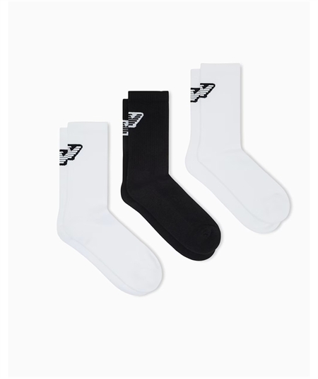 Set da 3 Paia di Calze Corte in Cotone Spugna Emporio Armani. Colore: Nero - Bianco