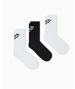 Set da 3 Paia di Calze Corte in Cotone Spugna Emporio Armani. Colore: Nero - Bianco