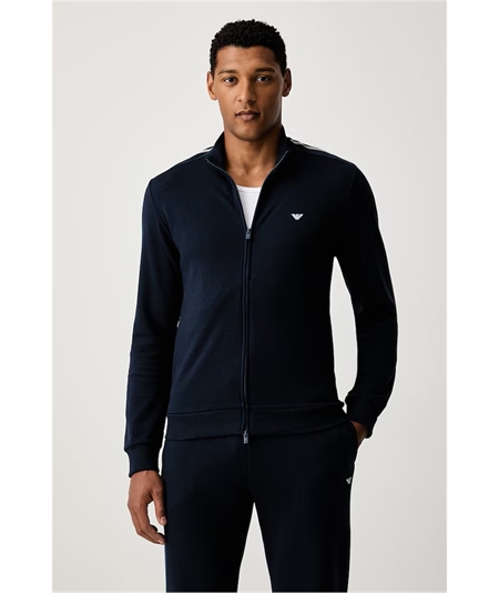 Tuta da Uomo Longewear con ZIp in Cotone Felpato Emporio Armani. Colore: Bleu