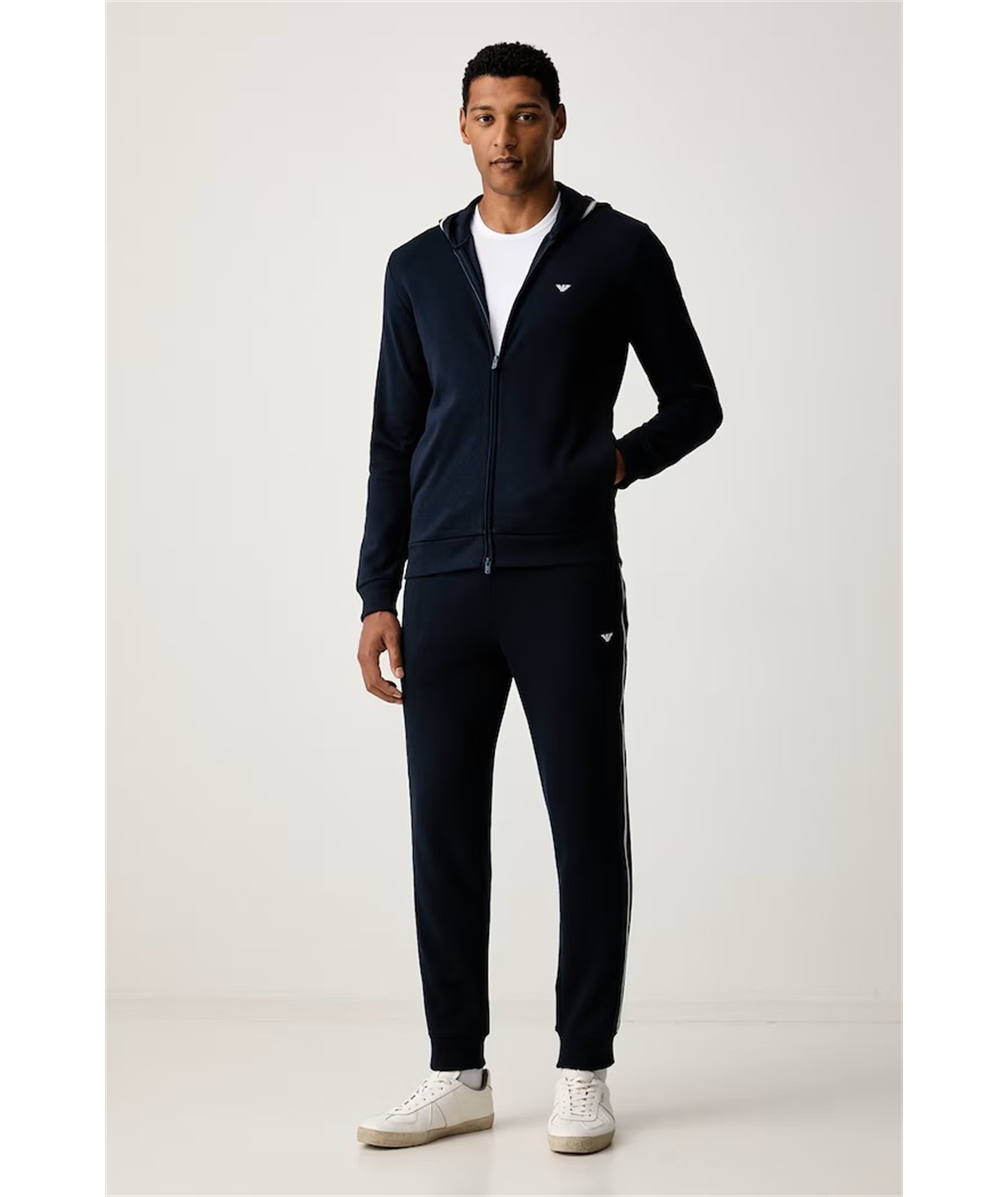 Tuta Loungewear Uomo Con Zip e Cappuccio in Cotone Emporio Armani Underwea. Colore: Nero