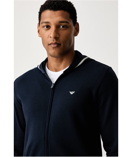 Tuta Loungewear Uomo Con Zip e Cappuccio in Cotone Emporio Armani Underwea. Colore: Nero