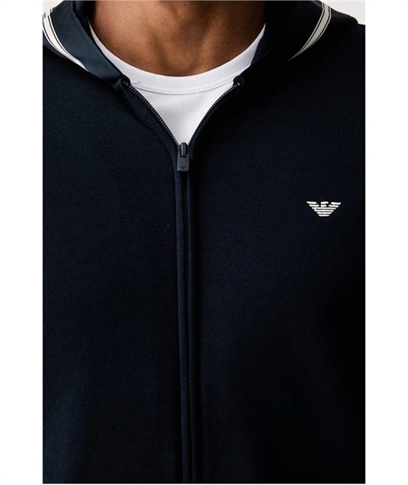 Tuta Loungewear Uomo Con Zip e Cappuccio in Cotone Emporio Armani Underwea. Colore: Nero