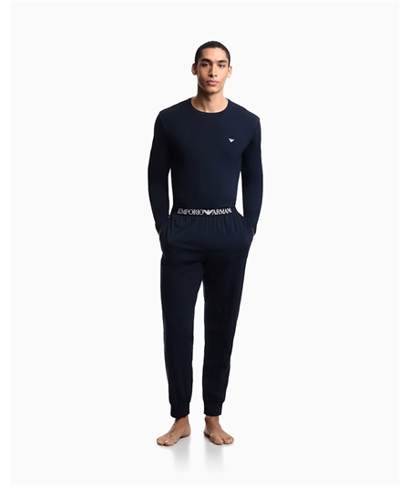 EM000610 AF25017 Pigiama Uomo in Jersey di Cotone Elasticizzato con Polsini Emporio Armani. Colore: Blu