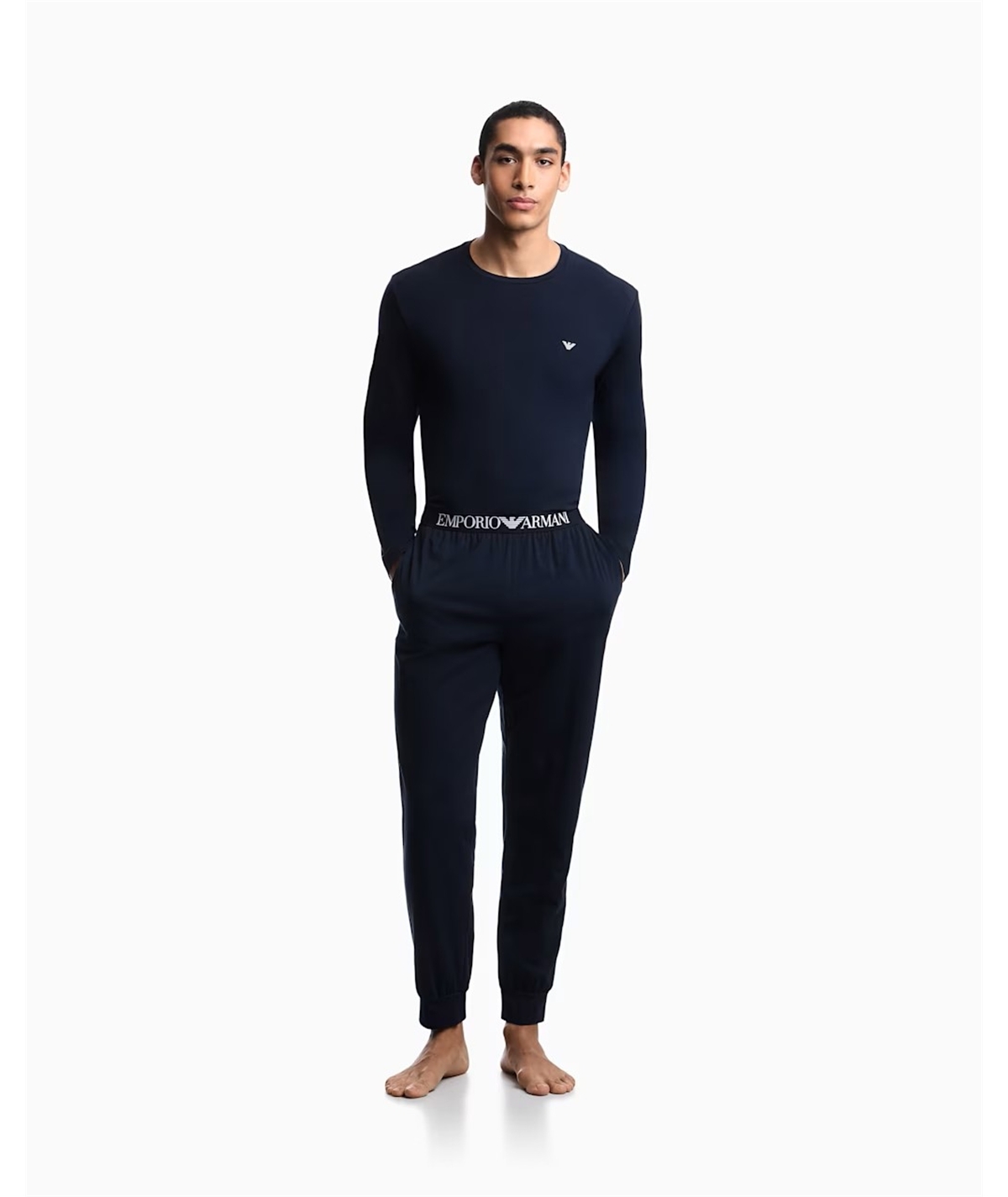 EM000610 AF25017 Pigiama Uomo in Jersey di Cotone Elasticizzato con Polsini Emporio Armani. Colore: Blu