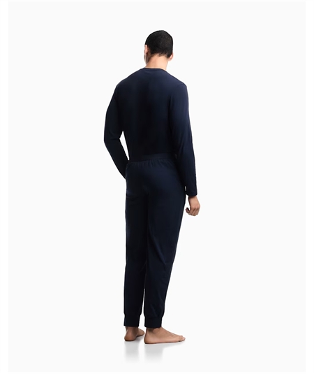 EM000610 AF25017 Pigiama Uomo in Jersey di Cotone Elasticizzato con Polsini Emporio Armani. Colore: Blu