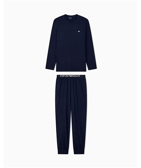 EM000610 AF25017 Pigiama Uomo in Jersey di Cotone Elasticizzato con Polsini Emporio Armani. Colore: Blu