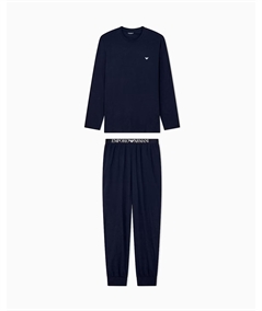 EM000610 AF25017 Pigiama Uomo in Jersey di Cotone Elasticizzato con Polsini Emporio Armani. Colore: Blu