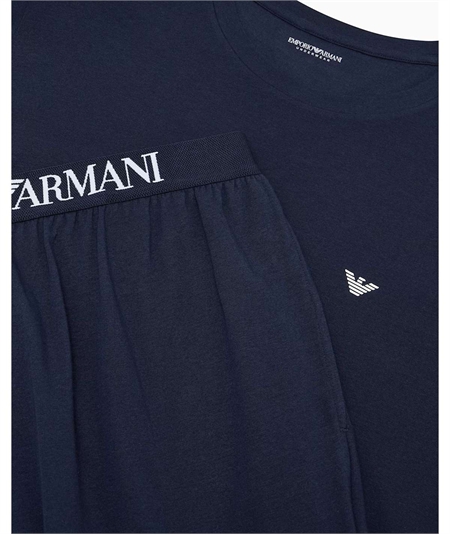 EM000610 AF25017 Pigiama Uomo in Jersey di Cotone Elasticizzato con Polsini Emporio Armani. Colore: Blu