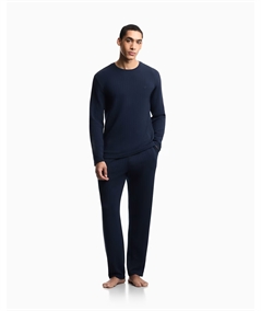 EM000613 AF25045 Pigiama Uomo Girocollo Maniche Lunghe e Vestibilità a Coste Emporio Armani. Colore: Blu