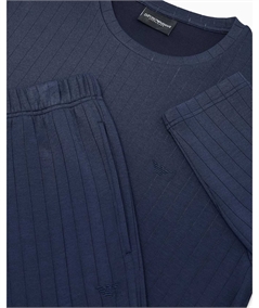 EM000613 AF25045 Pigiama Uomo Girocollo Maniche Lunghe e Vestibilità a Coste Emporio Armani. Colore: Blu