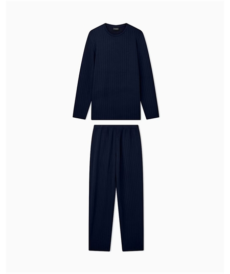 EM000613 AF25045 Pigiama Uomo Girocollo Maniche Lunghe e Vestibilità a Coste Emporio Armani. Colore: Blu