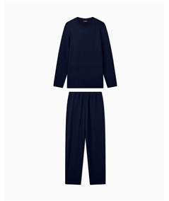 EM000613 AF25045 Pigiama Uomo Girocollo Maniche Lunghe e Vestibilità a Coste Emporio Armani. Colore: Blu