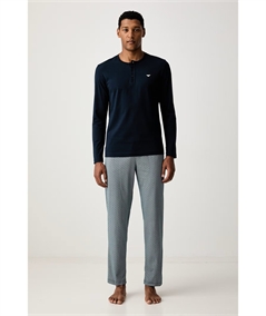 EM0003782 AF25040 Pigiama Uomo Lungo serafino in 100% Cotone Emporio Armani. Colore: Blu