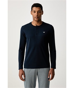 EM0003782 AF25040 Pigiama Uomo Lungo serafino in 100% Cotone Emporio Armani. Colore: Blu