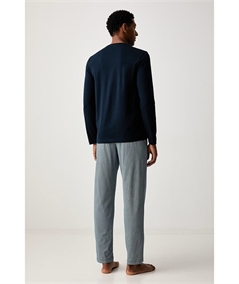 EM0003782 AF25040 Pigiama Uomo Lungo serafino in 100% Cotone Emporio Armani. Colore: Blu