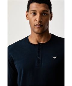 EM0003782 AF25040 Pigiama Uomo Lungo serafino in 100% Cotone Emporio Armani. Colore: Blu