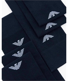 EM000556 AF14446 Emporio Armani Tripack di Calze Uomo Lunghe in Caldo Cotone Stretch con Logo. Colore: Blu