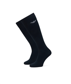 EM000556 AF14446 Emporio Armani Tripack di Calze Uomo Lunghe in Caldo Cotone Stretch con Logo. Colore: Nero