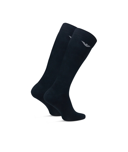 EM000556 AF14446 Emporio Armani Tripack di Calze Uomo Lunghe in Caldo Cotone Stretch con Logo. Colore: Nero