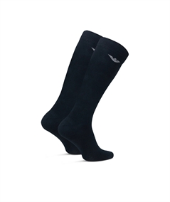 EM000556 AF14446 Emporio Armani Tripack di Calze Uomo Lunghe in Caldo Cotone Stretch con Logo. Colore: Nero
