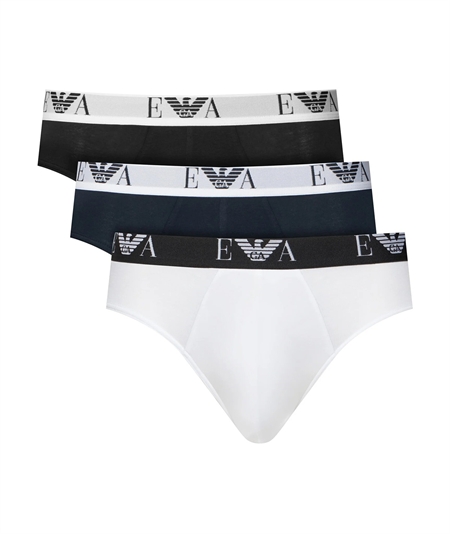 EM000258 AF14131 Set di 3 Slip Uomo Emporio Armani in Cotone Elasticizzato. Colore: Multicolor Bianco Nero Blu 