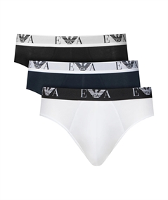 EM000258 AF14131 Set di 3 Slip Uomo Emporio Armani in Cotone Elasticizzato. Colore: Multicolor Bianco Nero Blu 