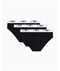 EM000258 AF14131 Set di 3 Slip Uomo Emporio Armani in Cotone Elasticizzato. Colore: Nero