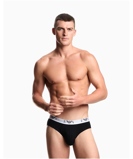 EM000258 AF14131 Set di 3 Slip Uomo Emporio Armani in Cotone Elasticizzato. Colore: Nero