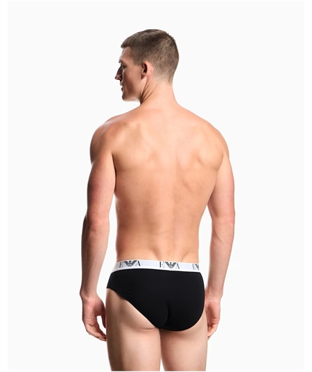 EM000258 AF14131 Set di 3 Slip Uomo Emporio Armani in Cotone Elasticizzato. Colore: Nero
