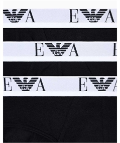 EM000258 AF14131 Set di 3 Slip Uomo Emporio Armani in Cotone Elasticizzato. Colore: Nero