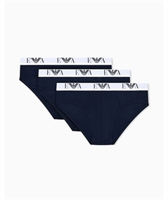 EM000258 AF14131 Set di 3 Slip Uomo Emporio Armani in Cotone Elasticizzato. Colore: Blu