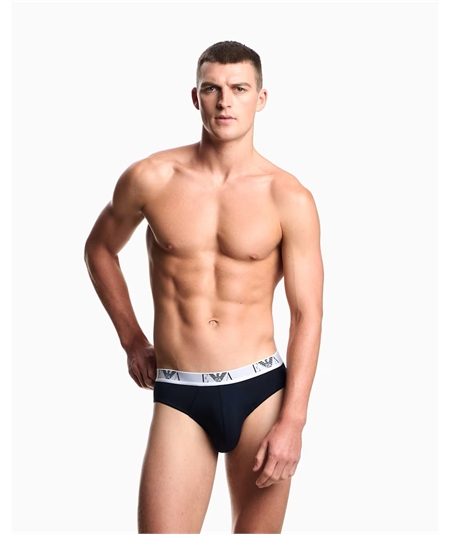 EM000258 AF14131 Set di 3 Slip Uomo Emporio Armani in Cotone Elasticizzato. Colore: Blu