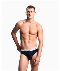 EM000258 AF14131 Set di 3 Slip Uomo Emporio Armani in Cotone Elasticizzato. Colore: Blu