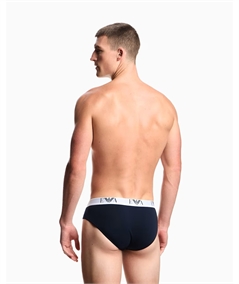 EM000258 AF14131 Set di 3 Slip Uomo Emporio Armani in Cotone Elasticizzato. Colore: Blu