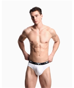 EM000258 AF14131 Set di 3 Slip Uomo Emporio Armani in Cotone Elasticizzato. Colore: Bianco