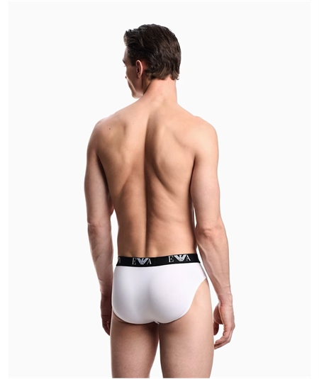 EM000258 AF14131 Set di 3 Slip Uomo Emporio Armani in Cotone Elasticizzato. Colore: Bianco