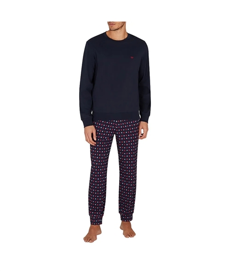 EM000617AF14994 Pigiama girocollo in cotone interlock Emporio Armani. Colore Bleu