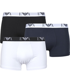 Set di 3 Boxer Uomo Emporio Armani in Cotone Elasticizzato. Colore: Assortito Bianco Nero Blu
