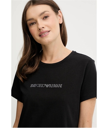 Maglietta Donna con Logo in Cotone con Strass - Emporio Armani. Colore: Nero