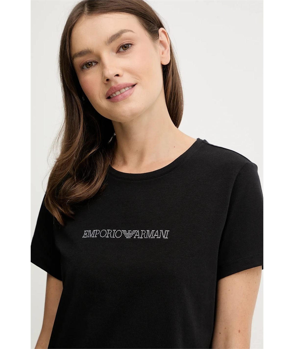 Maglietta Donna con Logo in Cotone con Strass - Emporio Armani. Colore: Nero