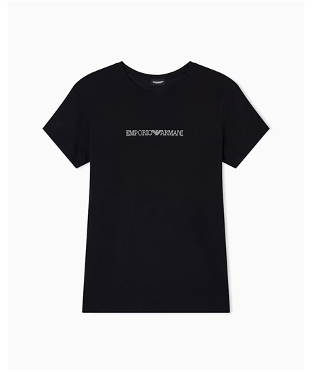 Maglietta Donna con Logo in Cotone con Strass - Emporio Armani. Colore: Nero