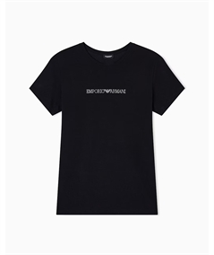 Maglietta Donna con Logo in Cotone con Strass - Emporio Armani. Colore: Nero