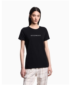 Maglietta Donna con Logo in Cotone con Strass - Emporio Armani. Colore: Nero