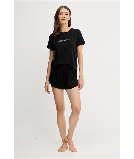 Maglietta Donna con Logo in Cotone con Strass - Emporio Armani. Colore: Nero