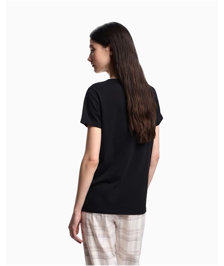 Maglietta Donna con Logo in Cotone con Strass - Emporio Armani. Colore: Nero