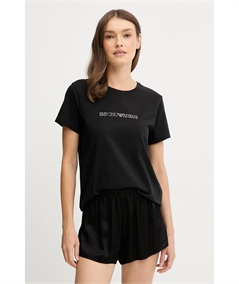 Maglietta Donna con Logo in Cotone con Strass - Emporio Armani. Colore: Nero