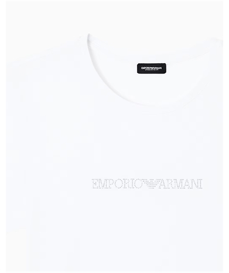 Maglietta Donna con Logo in Cotone con Strass - Emporio Armani. Colore: Bianco